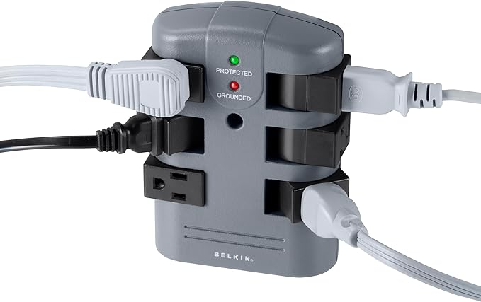 Belkin Power Strip Surge Protector - 6 Rotating AC Multiple Outlets, Flat Pivot Plug - Heavy Duty Wall Outlet Extender for Home, Office, Travel, Computer Desktop & Phone Charging Brick (1,080 Joules)