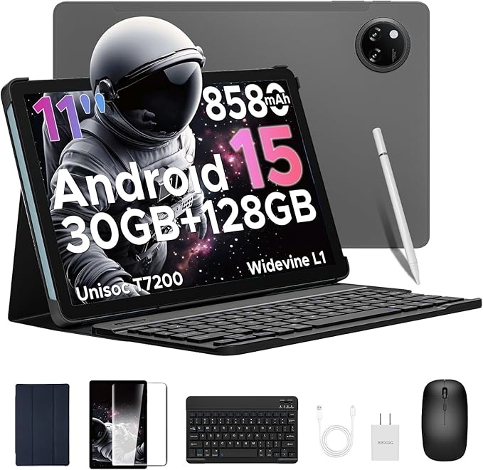 DOOGEE Tab A9 Pro+(2025) 11 inch Tablet with Keyboard,Android 15 Tablet with 90Hz Display,30GB+128GB/TF 2TB Octa-Core Gaming Tablets,8580mAh,1080P,BT 5.0+5G WiFi Tablets,13MP+5MP,Face ID/OTG