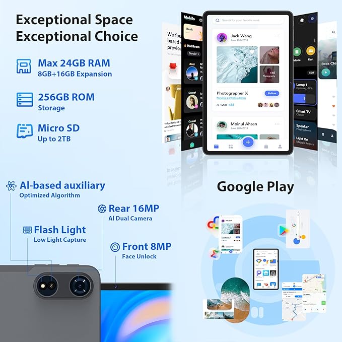 JJGJ 2026 12 Inch Android 16 Tablet with Keyboard, 24GB+256GB+2TB Expand, 2K Gemini AI Tablet with 5G WiFi, Octa-Core, 8000mAh, BT5.0, 16+8MP, 2 in 1 Tablets PC with Case, Mouse, Stylus (Pink Case)
