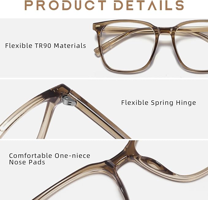 MACJERO Oversized Square Blue Light Blocking Glasses for Women Men, Anti-Fatigue Computer Monitor Gaming Glasses Reduce Eye Strain(Brown)
