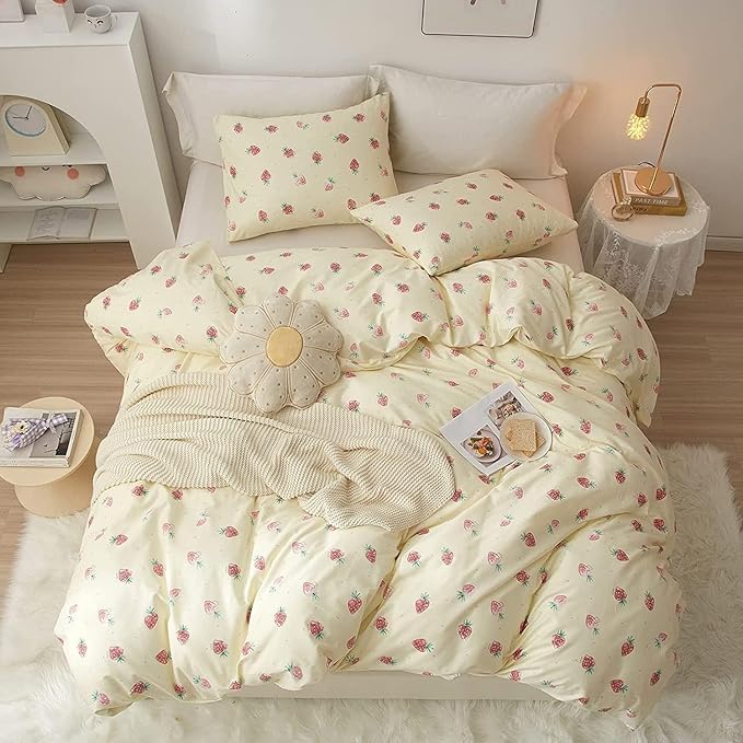 HighBuy Girls Strawberry Comforter Set Twin XL Soft Comforter for Kids Teens Cute Fruit Bedding Comforter Kawaii Bedding Set Toddler Comforters Flurry 3 Piece with 2 Pillowcases for Children Twin XL