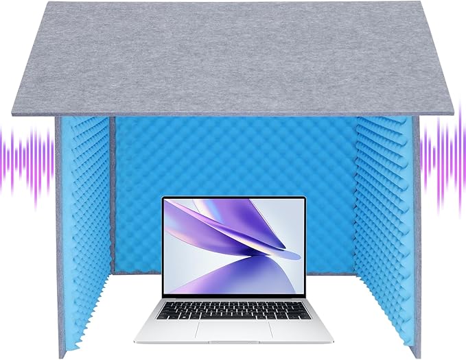 Desktop Soundproof Cover 31" H X 31" W X 31" L Recording Booth Portable Vocal Recording Booth with Double Sound Insulation Vocal Sound Absorbing Shield for Recording Studios, Offices（Blue+Gray）