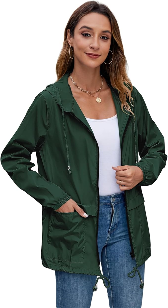Hount Women's Lightweight Hooded Raincoat Waterproof Packable Active Outdoor Rain Jacket (S-3XL)
