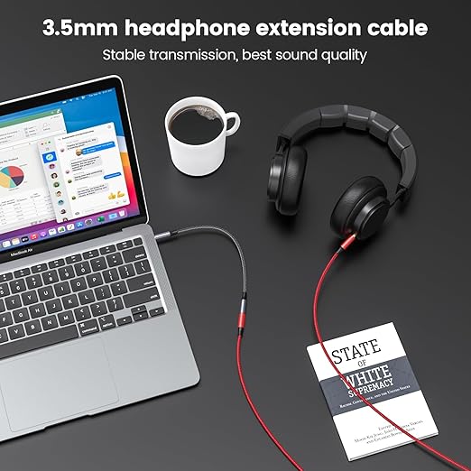 MOSWAG 10FT/3Meter 3.5mm Extension Cable Audio Male to Female Stereo Extension Adapter Nylon Braided Cord Compatible for Home/Car Stereos Smartphones Headphones Tablets Media Players and More