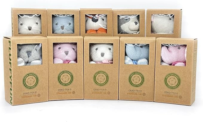 100% Organic Cotton Blue Teddy Bear 6.5", Baby Stuffed Animals for Newborn