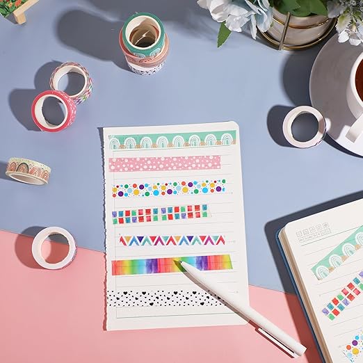 TaoBary 33 Rolls Holiday Plaid Washi Tape, 15 mm Seasonal Washi Tape Set Bohemian Colorful Vintage Cute for Card Wrapping Craft(Rainbow Style)