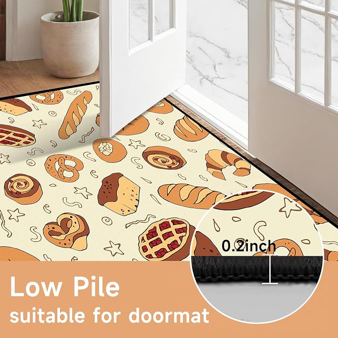 Cute Bread Area Rug 3D Cattoon Carpt Waffle Croissant and Muffin Rugs for Bedroom Living Room Kitchen Nursery Playroom Home Decor Washable Non Slip Floor Mat,6'x9'