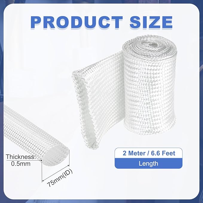 uxcell Insulation Cable Protector,75mm/2.95 Inch-2m/7 Feet High Temp Fiberglass Sleeve White