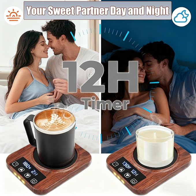 Coffee Mug Warmer, Smart Cup Warmer for Desk with 9 Temperature Settings (100℉-180℉), Auto Shut Off 1-12H Timer, LED Indicator, 4 inch Heating Plate for Coffee, Tea, Milk, Candle Warming