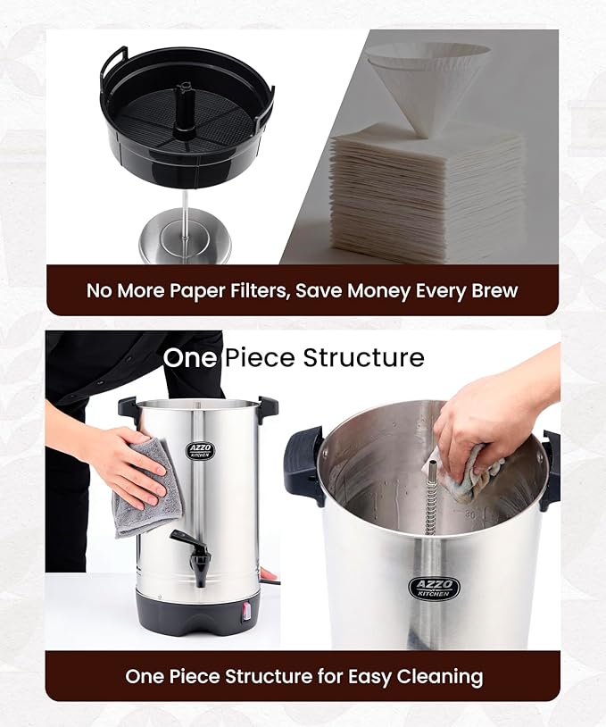 Commercial Coffee Maker 45-Cup Large Coffee Urn with Percolator Coffee Pot Electric 6.9L Stainless Steel Fast Brew Hot Water Dispenser for Tea Catering Events Home Office Easy Cleaning