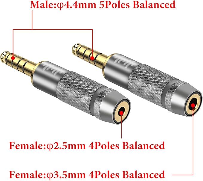 GEEKRIA 4.4mm Male to (1/8'') 3.5mm/2.5mm Balanced Female Headphones Adapter, Aluminum Alloy Conversion Audio Plug, Gold Plated (2 Pack)