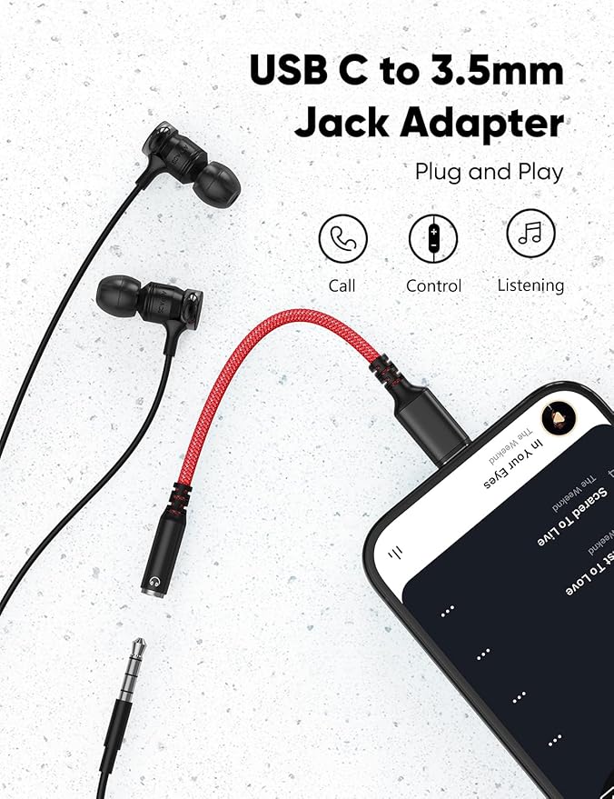 Highwings USB Type C to 3.5mm Female Headphone Jack Adapter, (2-Pack) USB C to Aux Audio Dongle Adapter Compatible with iPhone 16 Pro Max/15 Pro/15, Samsung Galaxy S24/S23/S22 Ultra, iPad Pro-Red