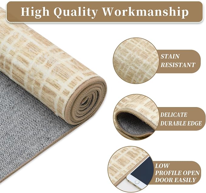 Living Room Rug 5x7 Area Rugs Washable Bedroom Rug Modern Plaid Neutral Area Rug Non Slip Throw Rugs Farmhouse Soft Faux Wool Low Pile Stain Resistant Carpet for Dining Room 5'x7' Yellow