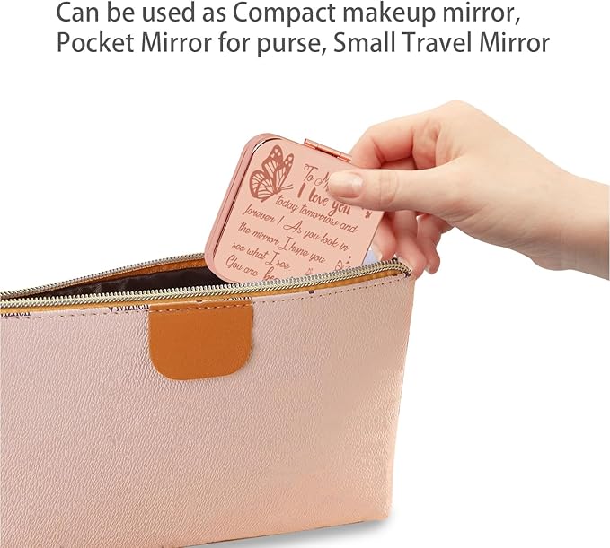 Small Compact Mirror, Rosegold Square 2.8”×2.8” Metal Frame Smooth Style Double Sided Mini Magnifying 1X/2X Mirror for Purse Can be Used as Gifts for Woman (RGNe03)