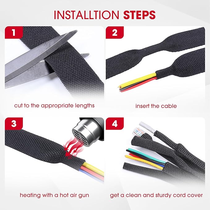 2 in 1 Heat Shrink Braided Sleeving Fabric Tubing-Ideal fit Irregular Shape Hose/Cable/Wire (3/4"(19mm), 100FT)