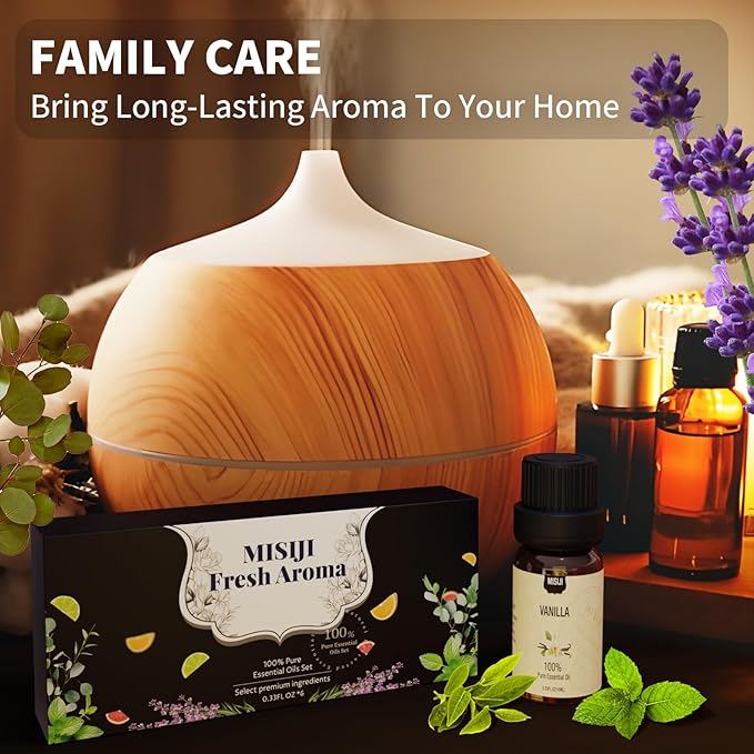 MISIJI Essential Oils Set Top 6 Aromatherapy-Essential Oils for Diffuser for Home,Air Freshening Diffuser Oils Scents for Aromatherapy,Laundry,Candle&Soap Making,Humidifiers 6 X 10ML