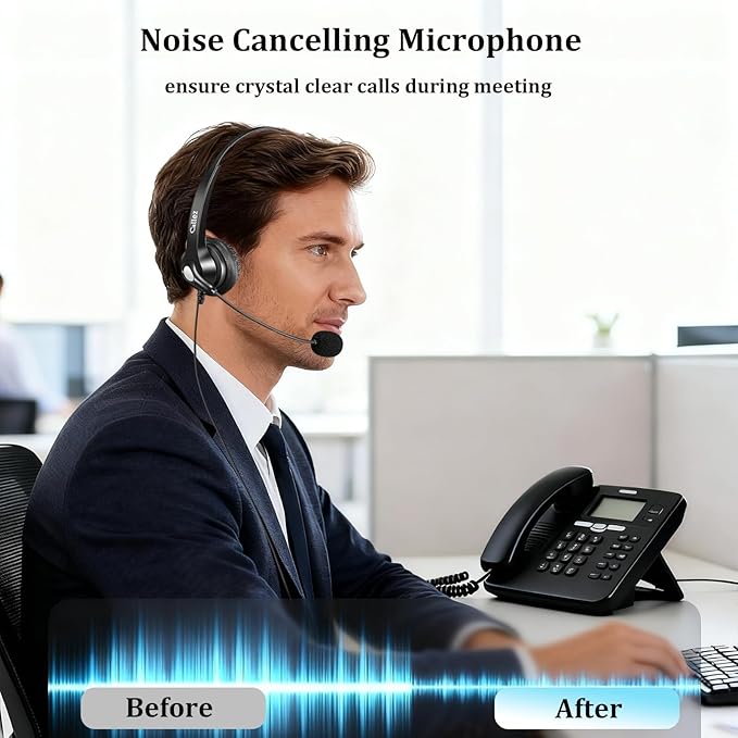 Callez RJ9 Cisco Phone Headset for Office Phone with Noise Cancelling Microphone & Mute Switch, Telephone Headset Compatible with Cisco IP Phones 7821 7841 7945 7962 7965 7975 8811 8841 8851 8865