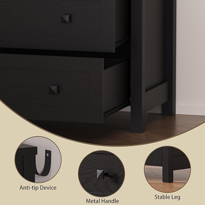 BORNOON 3-Drawer Dresser, Small Wooden Chest of Drawers with Metal Knobs, Water-Resistant Top, Storage Organizer with Anti-Tip Kit for Bedroom, Nursery, Living Room