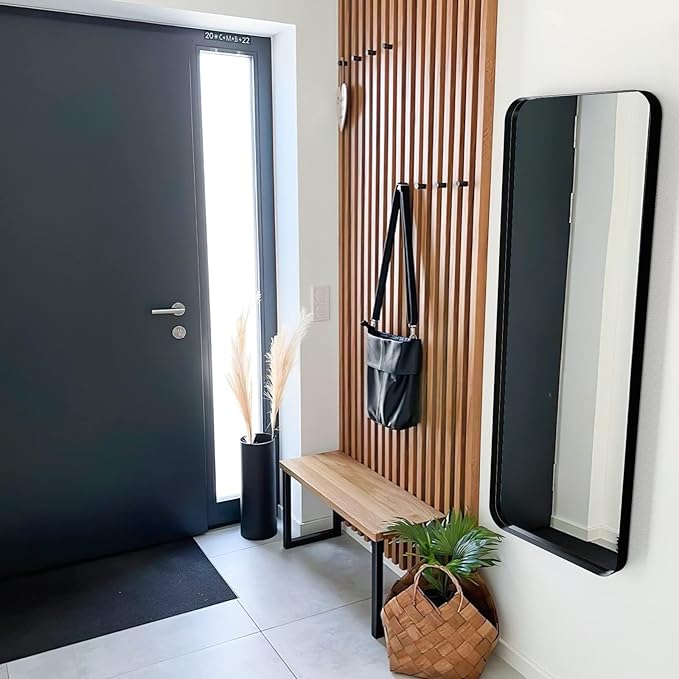 Black Full Length Mirror for Bathroom, 18"x48" Long Metal Framed Full Body Mirror, Rectangle Floor Mirror Leaning Against Wall for Dressing Living Room Bedroom Entryway