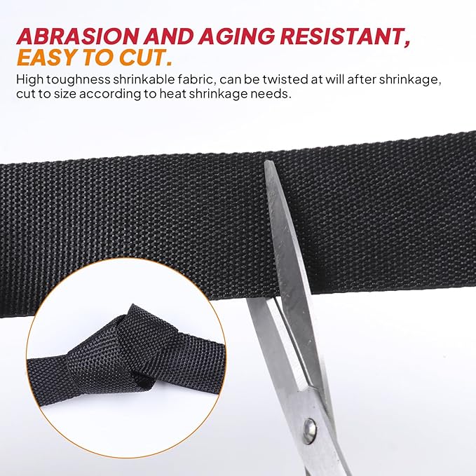 SUNNAREPOON 2:1 Ratio Automotive Heat Shrink Braided Sleeve, Cord Protector, Wear-Resistant Fabric Flat Woven Shrinkable Tubing Wires Hoses Protection (3/8"-15ft)