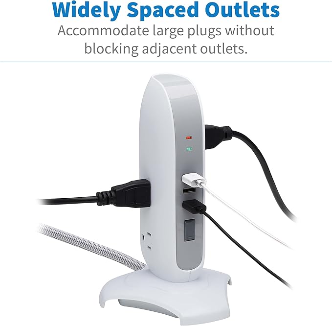 Tripp Lite TLP66USB Surge Protector Tower with USB Ports, 1200 Joules, 5-Outlets, 3 USB Ports, 6ft Heavy-Duty Braided Extension Cord, Desk Charging Tower, Dorm Essentials, Tower Power Strip with Surge