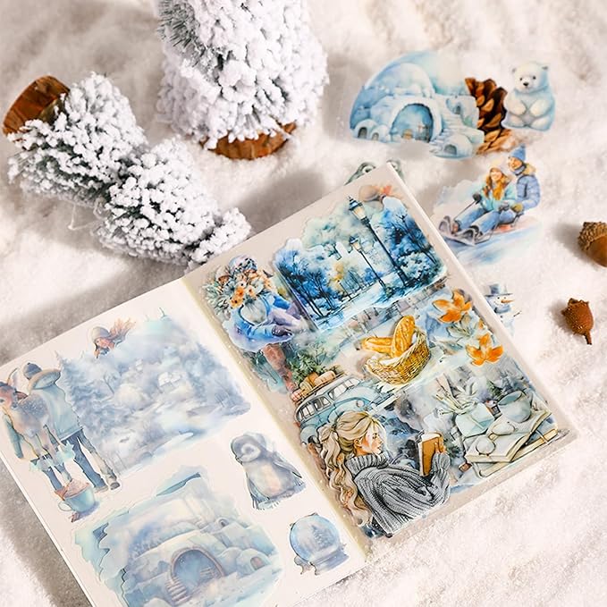 MiyouLuna Seasons Journey Pre-Cut PET Sticker Set, 80 Sheets of Seasonal Travel-Themed Stickers for Scrapbooking, Journaling, DIY Crafts, and Junk Journal Ephemera