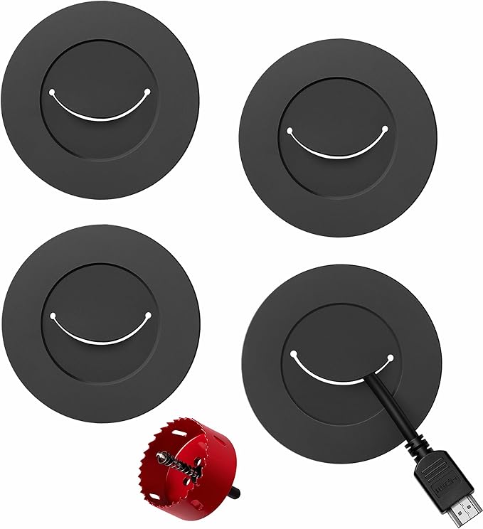 ZhiYo in-Wall Cable Management Kit for TV, Black TV Cord Hider Kit, Behind Wall Cable Management for Mounted TVs, Cord Concealer Kits with 4 Wire Pass Throughs and 1 Hole Saw Drill Attachmen