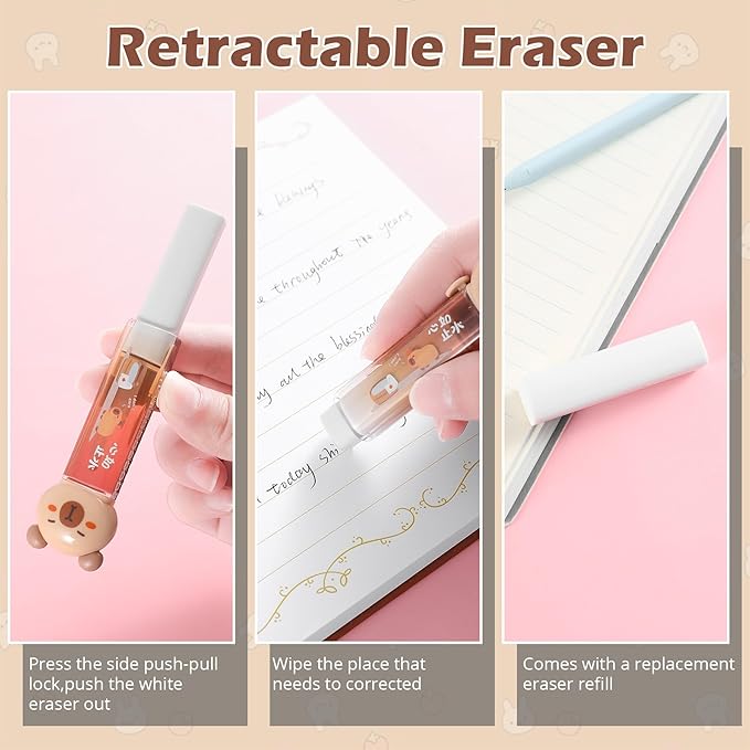 Kogcmeetl 7 Pcs Cute Capybara Stationary Set Kawaii School Supplies Japanese Stationery, Includes Pencil Sharpener, Eraser, Correction Tape, Glue Tape, Sticky Notes, Ruler, for Office School Supplies