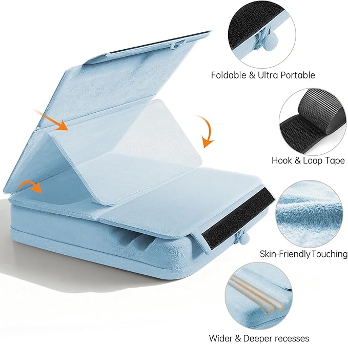 TpeeTeek Tablet Pillow Stand with Storage, Foldable iPad Holder for Lep, Bed, Sofa, and Desk - Soft Pad Dock with Pocket and Stylus Mount Compatible with 4-13" iPad Pro/Air/Mini, Galaxy Tab, Kindle
