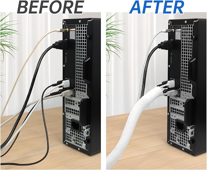 YOUBO Split Braided Cable Sleeve，Flexible Wire Loom Tubing, Automotive Cord Protector Pet Proof, Cable Management for Computer TV Electric Wires Harness 16ft (White, 8mm（5/16")