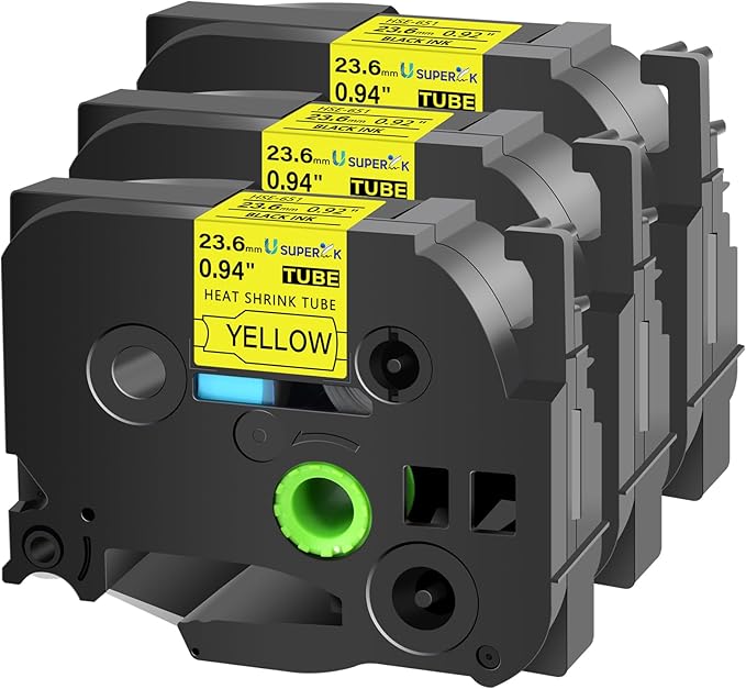 3PK Compatible for Brother Ptouch HSe-651 HSe651 HS-651 HS651 Black on Yellow 23.6mm 0.92'' Heat Shrink Tubing for Wire Cable for PT-P710BT PT-P750W PT-E500 Label Maker Tape