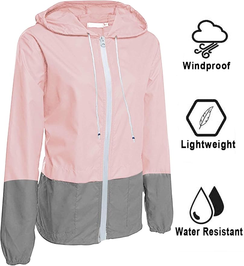 Avoogue Raincoat Women Lightweight Waterproof Rain Jackets Packable Outdoor Hooded Windbreaker