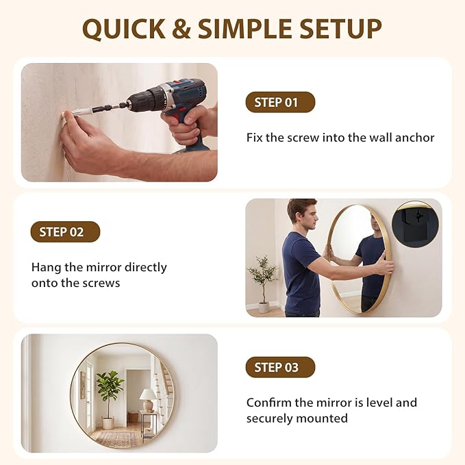 Sweetcrispy Bathroom Round Mirror for Over Sink, 28 Inch Wall Circle Mirror with Matte Metal Frame, Modern Wall Mount Vanity Mirror for Home Decor, Living Room, Bedroom, Gold