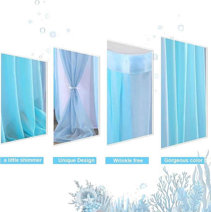 Tulle Table Skirt Blue Tutu Striped Table Skirts for Rectangle Tables Baby Shower Under the Sea Baby Shark Birthday Parties Decoration 9ft