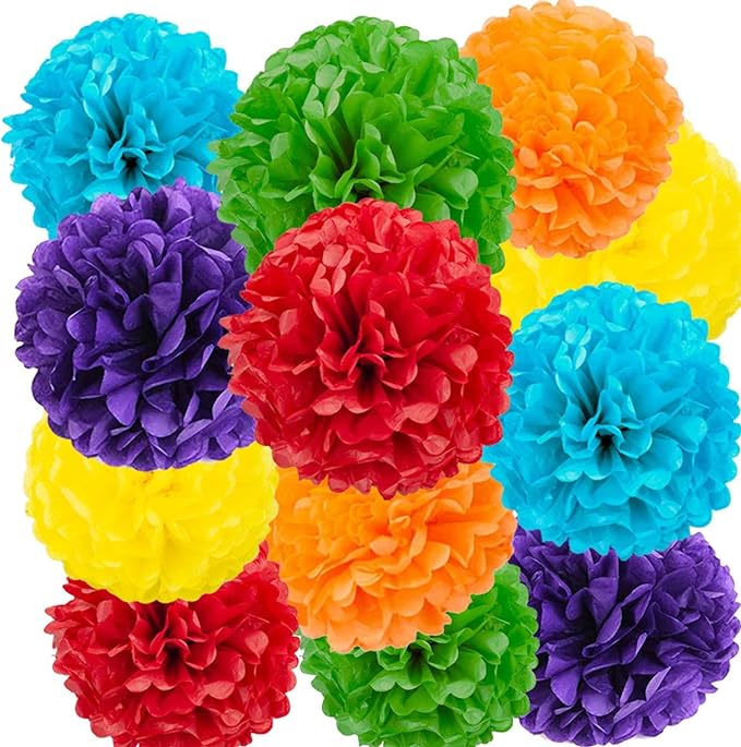 We Moment Rainbow Tissue Hanging Paper pom poms Decorations,Colour Tissue Hanging Paper Pom Poms Flower Ball Wedding Birthday Rainbow Party Baby Shower Decorate，6 Colors of 12 Inch, 10 Inch