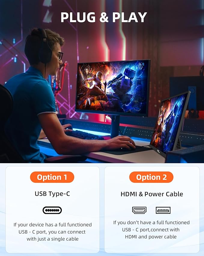 NGTeco Portable Monitor 16" FHD 1200P USB C HDMI Gaming Ultra-Slim IPS Display w/Smart Cover & Speakers,HDR Plug&Play, External Second Monitor Compatible with Laptop/PC/Mac/Phone/Xbox/Switch/PS4