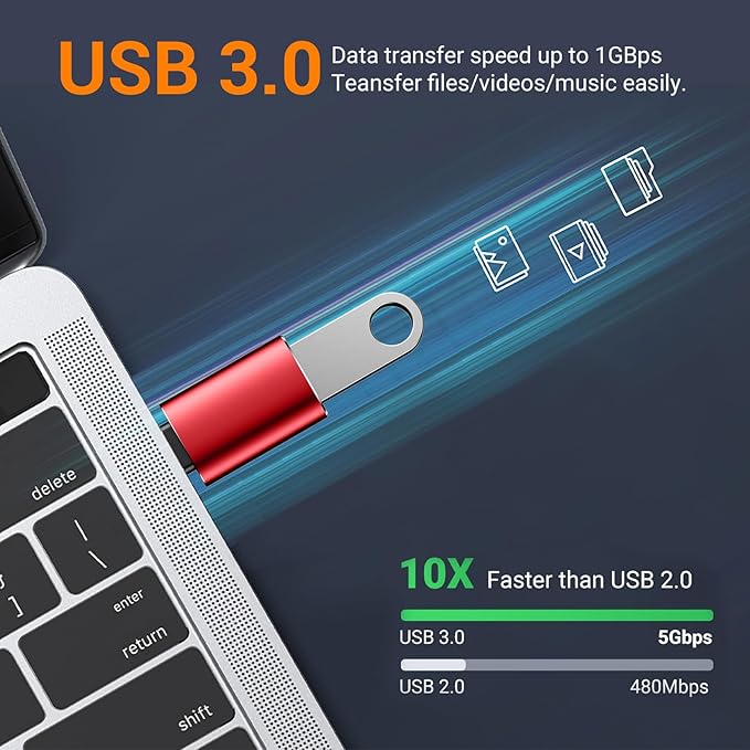 Temdan USB to USB C Adapter,Car Charger OTG Converter Compatible with MacBook Pro Air 2024,Samsung Notebook and More Type C,for iPhone 17 16 15 Air Plus Pro Max,OTG Adapters - Red