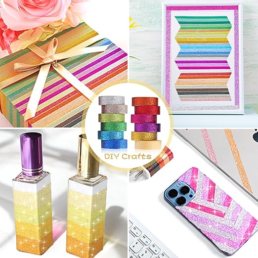Pofflujent 12 Rolls Glitter Washi Tape Set Christmas Washi Masking Tape Decorative Adhesive Tape for Scrapbooking DIY Crafts Crafters Embellished Journals Planners Cards Gift Wrapping Ribbons Wedding