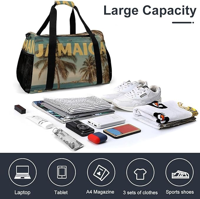 Vintage Jamaica Travel Duffle Bag Gym Bag for Workout Travel Tote with Detachable Straps