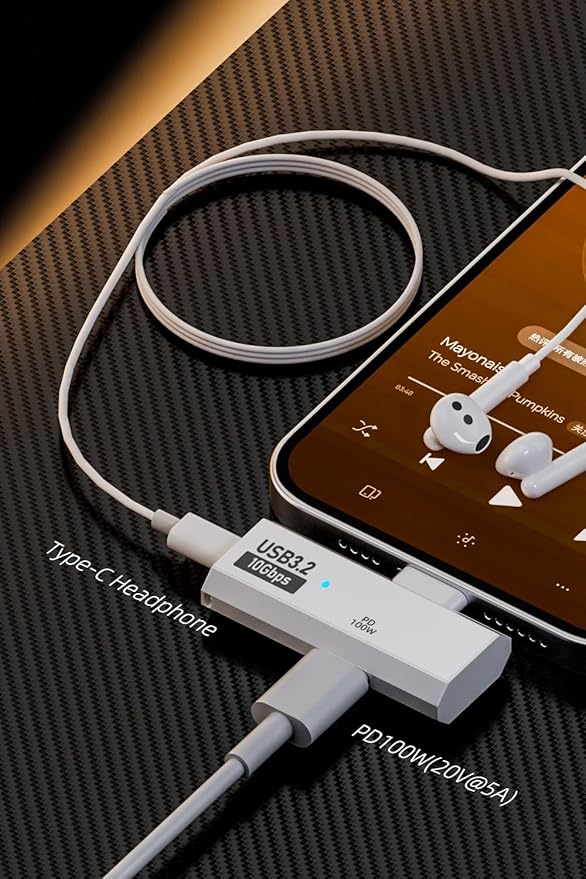 AreMe Dual USB C Headphone Adapter with 100W Charging Port, 2-in-1 USB Type C Splitter Dongle for Rog Ally, Steam Deck, Quest 2, iPhone 15 Series, iPad, MacBook and More Type C Device (White)