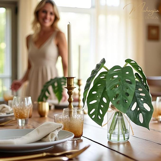 Artificial Flowers Turtle-Back, Alocasia Leaf, in Glass Vase with Faux Water,7Pcs Artificial Leaves Real Touch Latex Leaves for Centerpiece (1, Turtle-Back Leaf)