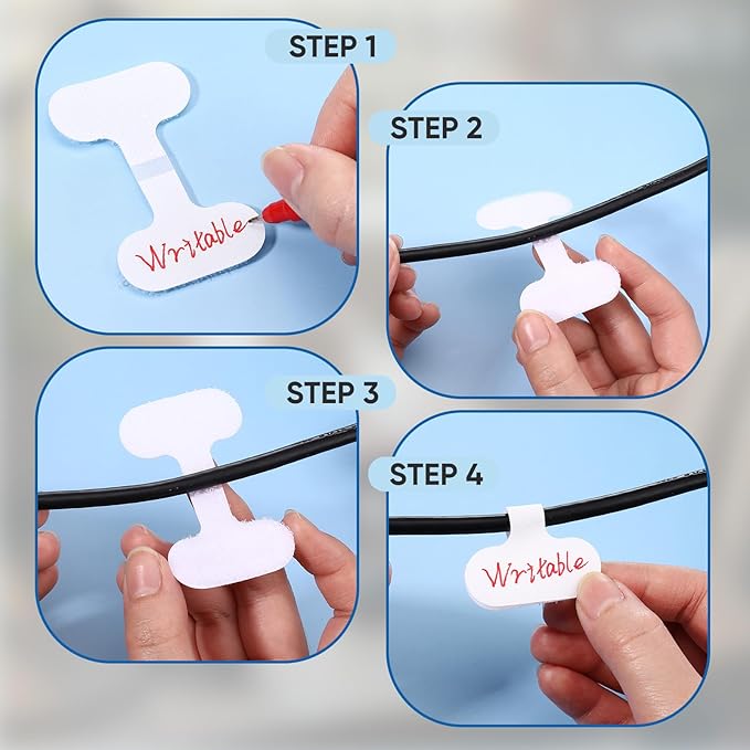 Eersida 60 Pieces Self Adhesive Cable Labels Wire Labels Nylon Writable Cord Tags Waterproof White Wire Cable Tags for Electronics Office Computers Management and Identification (Oval,2.36 Inch)