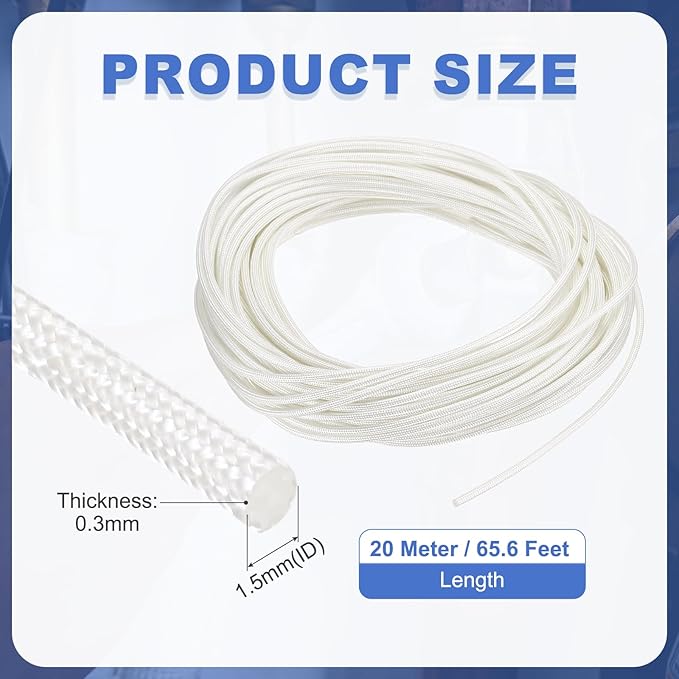 uxcell Insulation Cable Protector,1.5mm/0.06 Inch-20m/66 Feet High Temp Fiberglass Sleeve White