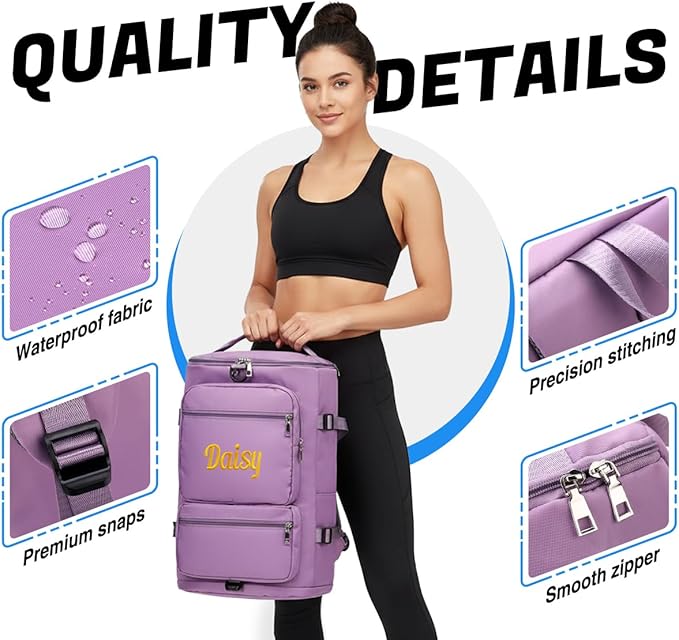 Personalized Sports Duffel Bag, 35L Custom Embroidered Gym Backpack for Men Women, Travel Weekender Bag with Shoe & Laptop Compartment, Carry On Overnight Workout Bag(Pink)