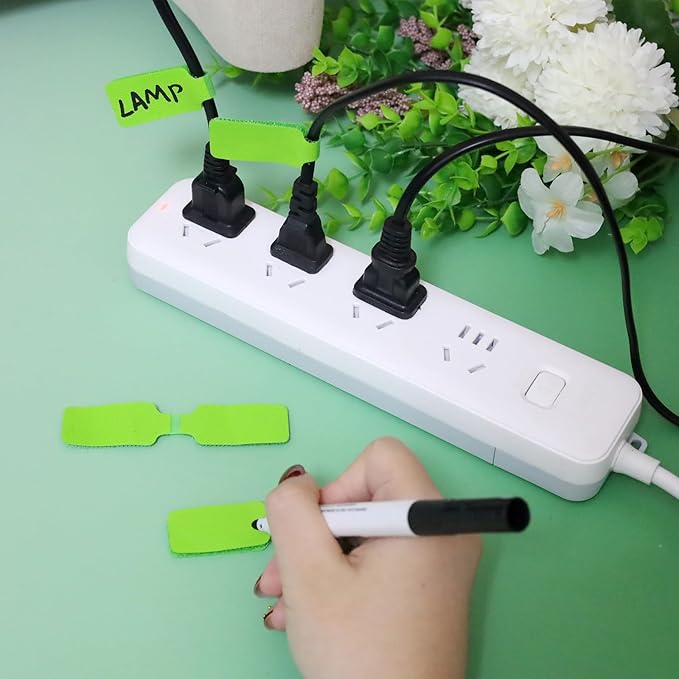 50 Pieces Cord Labels Self-Adhesive Nylon Cable Labels Tags Waterproof Wire Cable Tags or Electronics Office Computers Management and Identification (Green)