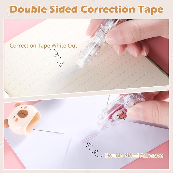 Kogcmeetl 7Pcs Cute Capybara Stationary Set Kawaii School Supplies Japanese Stationery, Includes Pencil Sharpener, Eraser, Correction Tape, Glue Tape, Sticky Notes, Ruler, for Office School Supplies
