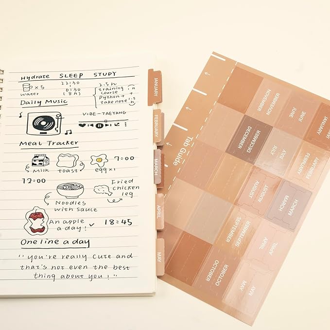 Lumintutu Laminated Planner Monthly Stickers,40 Adhesive Plan Tabs for Notebooks (2 Sets 12 Month Tabs and 16 Blank Tabs), Calendar Monthly Divider Set (Cappuccino)