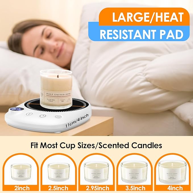 KitchekShop Coffee Mug Warmer - Fastest Heating & Highest Temperature, Coffee Cup Warmer for Desk Auto Shut Off, 4 Temp Settings & 1-12H Timer, Smart Electric Beverage Warmer for Coffee Candle (White)