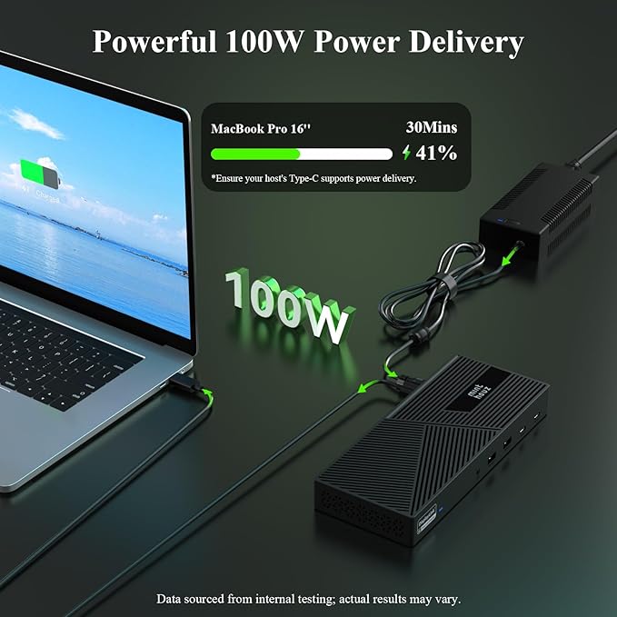 Minthouz DisplayLink Docking Station, 2 PD Triple Display 4K@60Hz for 3 Monitors, Thunderbolt 4/3 100W Charging & 160W Power, 3HDMI, 6 USB with Gigabit LAN, USB C for M1 M2 M3 M4 Mac/Windows/Chrome