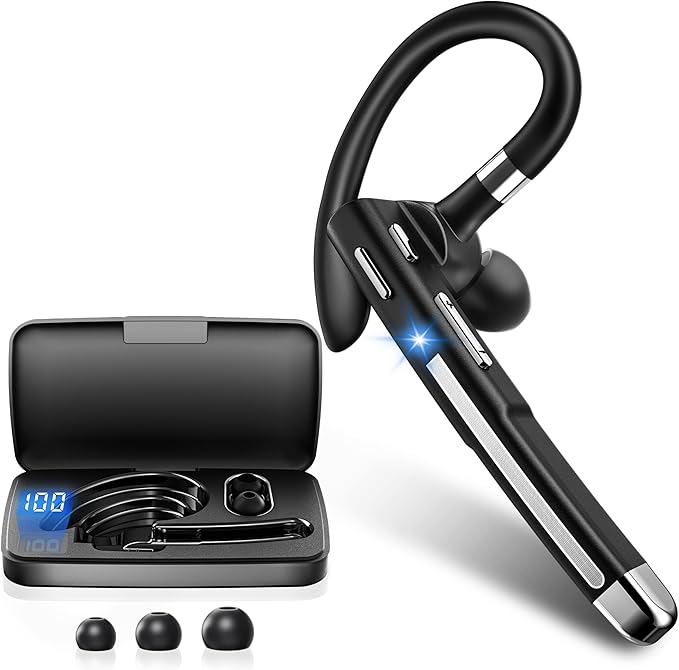 Boytond Bluetooth Headset V5.4,100 Hrs Talk Time Single-Ear Earphone,CVC8.0 Noise Cancelling Earpiece,Wireless Headset with Mic for Work,Driving Headset for Android, iOS, Laptop, Office, Truck Driver